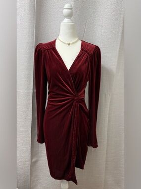 ASTR The Label Women’s Lanita Wrap Front Ribbed Long Sleeve Dress Burgundy